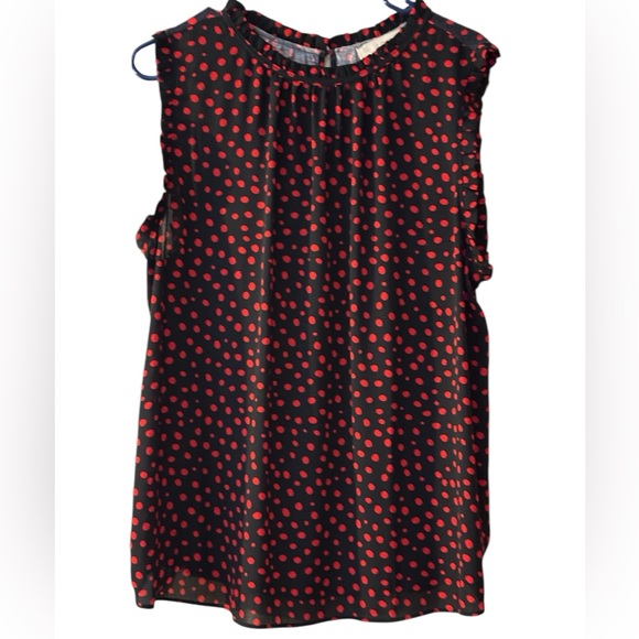 Loft Black and Red Polka Dot Sleeveless Blouse - Picture 1 of 6